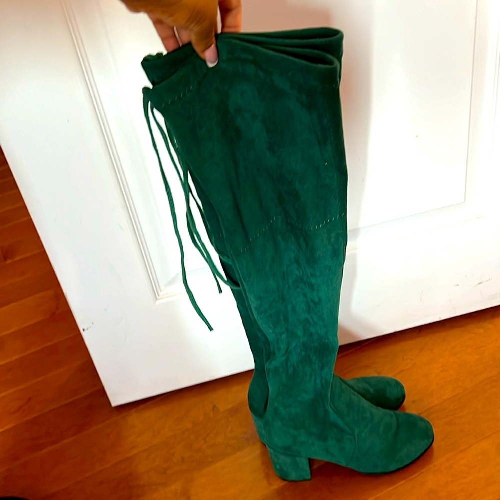 Knee high green boots